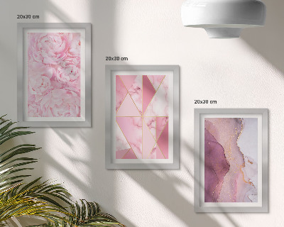 Pakke med billeder og rammer Geometriske mønstre med lyserøde blomster og pæoner