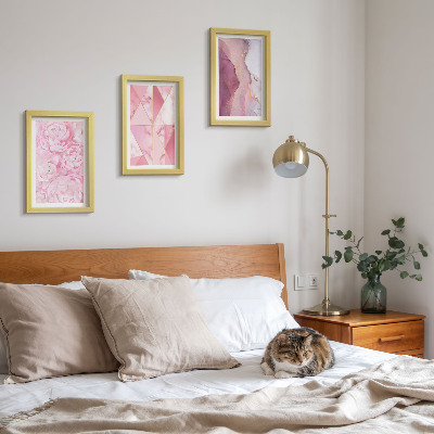 Pakke med billeder og rammer Geometriske mønstre med lyserøde blomster og pæoner