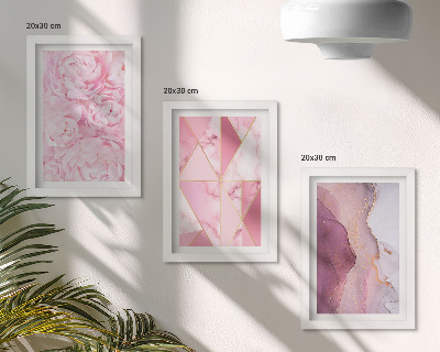 Pakke med billeder og rammer Geometriske mønstre med lyserøde blomster og pæoner
