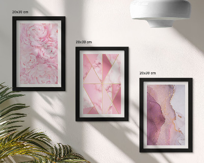 Pakke med billeder og rammer Geometriske mønstre med lyserøde blomster og pæoner