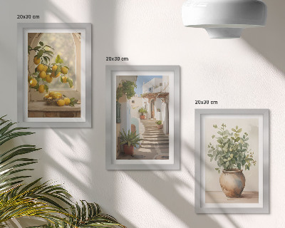 Billedvæg Citroner i en vase og planter i hvid arkitektur