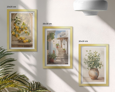 Billedvæg Citroner i en vase og planter i hvid arkitektur