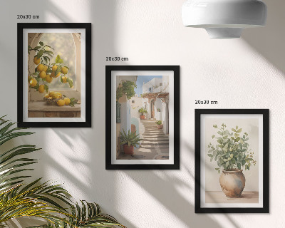 Billedvæg Citroner i en vase og planter i hvid arkitektur