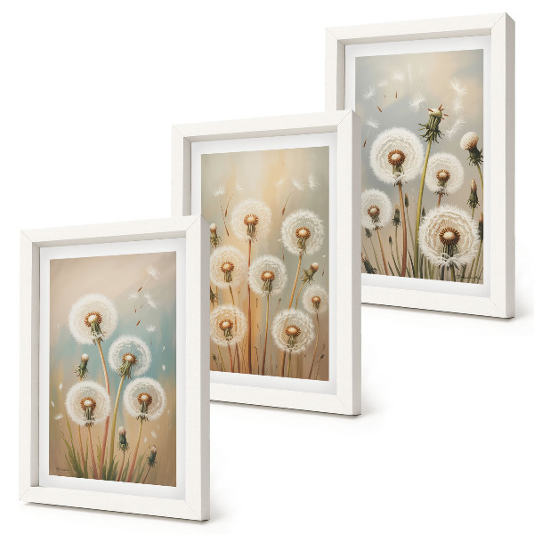 Moderne billedsæt Mælkebøtteblomster mod en baggrund af pastelfarver