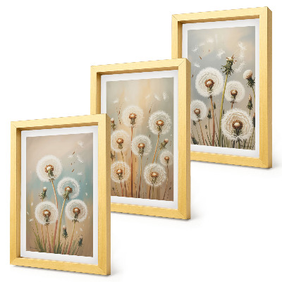 Moderne billedsæt Mælkebøtteblomster mod en baggrund af pastelfarver