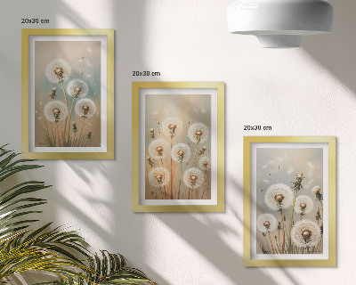 Moderne billedsæt Mælkebøtteblomster mod en baggrund af pastelfarver