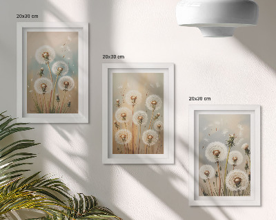 Moderne billedsæt Mælkebøtteblomster mod en baggrund af pastelfarver
