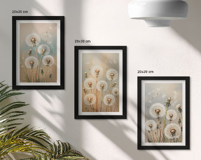 Moderne billedsæt Mælkebøtteblomster mod en baggrund af pastelfarver