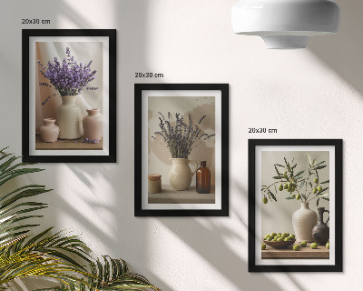 Pakke med billeder og rammer Lavendelblomster, oliven og keramiske kar