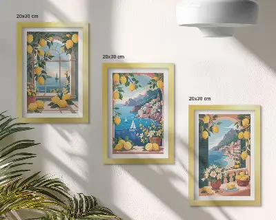 Billedsæt med vinduesmotiv havudsigt med italienske citroner