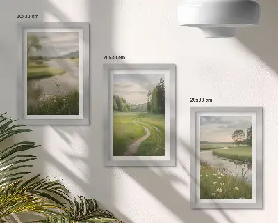 Billedrammer med motiv af sommerlandskab pakke med flod og blomstereng