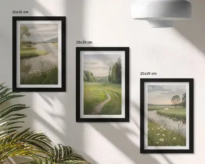Billedrammer med motiv af sommerlandskab pakke med flod og blomstereng