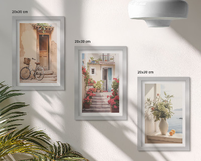 Pakke med billeder og rammer Charmerende kystgader med blomster og cykler