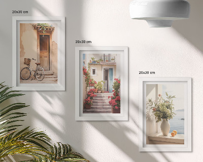 Pakke med billeder og rammer Charmerende kystgader med blomster og cykler