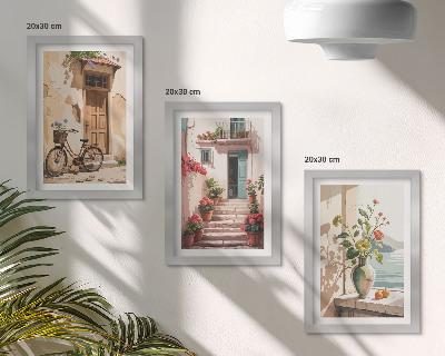 Billedvæg Malede gader med blomster og en cykel