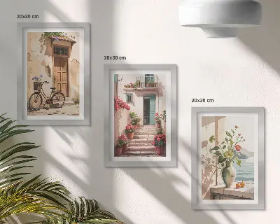 Billedvæg med motiv af malede gader med blomster og cykel