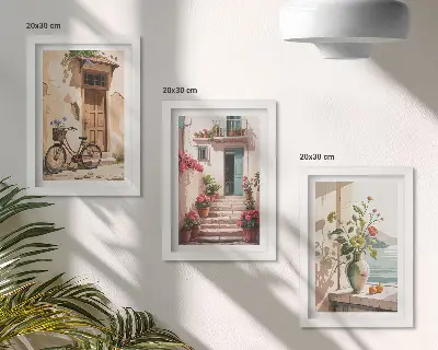 Billedvæg med motiv af malede gader med blomster og cykel