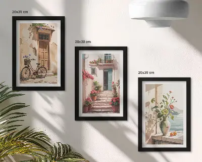 Billedvæg med motiv af malede gader med blomster og cykel