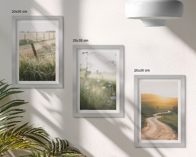 Moderne billedsæt Landskab med eng, vej og solnedgang