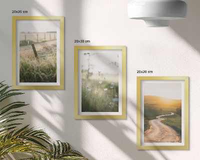 Moderne billedsæt Landskab med eng, vej og solnedgang