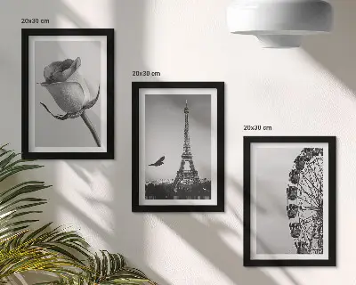 Billeder med rammer med motiv af Eiffeltårnet og pariserhjul i monokrom