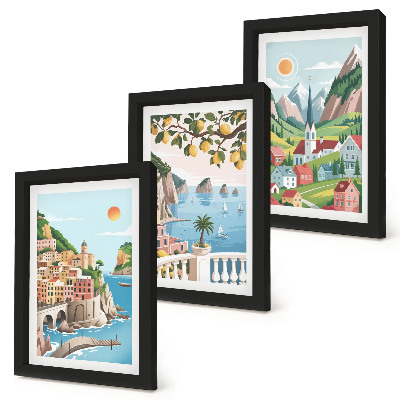 Moderne billedsæt Maleriske landskaber med hav og citrusfrugter