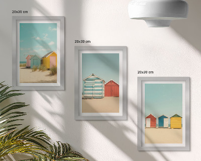 Moderne billedsæt Farverige strandhuse på en solskinsdag