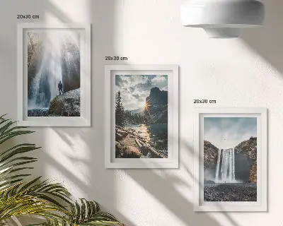 Moderne billedsæt med vandfald i bjergene og smukke naturlandskaber