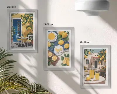 Billedvæg med motiv af lemonade med italiensk udsigt og en terrasse i solen