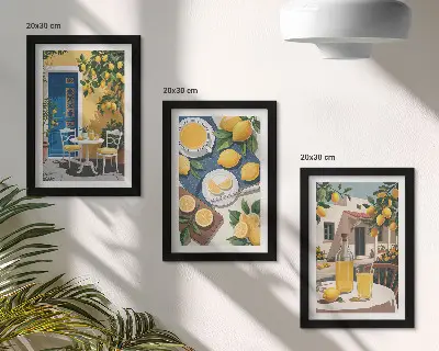 Billedvæg med motiv af lemonade med italiensk udsigt og en terrasse i solen