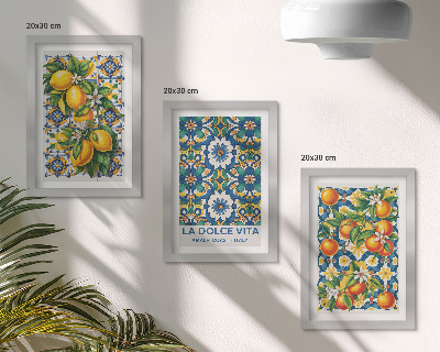 Pakke med billeder og rammer Plakater med citrus- og farverige abstrakte mønstre