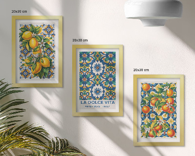 Pakke med billeder og rammer Plakater med citrus- og farverige abstrakte mønstre