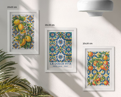 Pakke med billeder og rammer Plakater med citrus- og farverige abstrakte mønstre