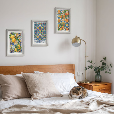 Moderne billedsæt Citron- og appelsinblomster i farverige mønstre