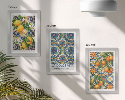 Moderne billedsæt Citron- og appelsinblomster i farverige mønstre