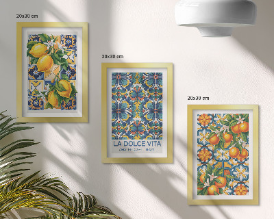 Moderne billedsæt Citron- og appelsinblomster i farverige mønstre