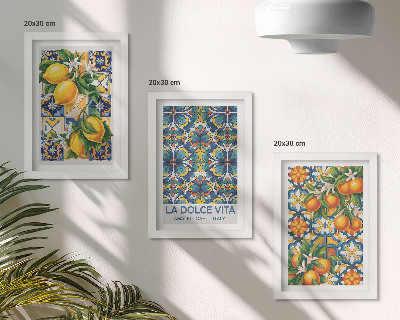 Moderne billedsæt Citron- og appelsinblomster i farverige mønstre