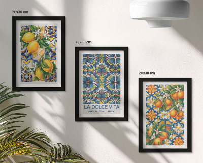 Moderne billedsæt Citron- og appelsinblomster i farverige mønstre