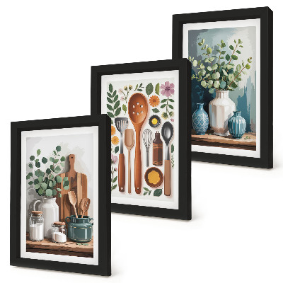 Billedvæg Køkkentilbehør med planter i moderne stil