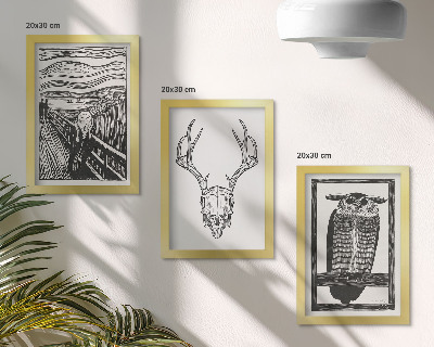 Moderne billedsæt Inspireret af Scream-billedet med et kranium og en ugle i grafisk stil