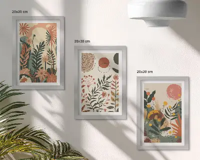 Billedvæg med vintage plantemønstre i pastelfarver