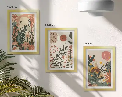 Billedvæg med vintage plantemønstre i pastelfarver