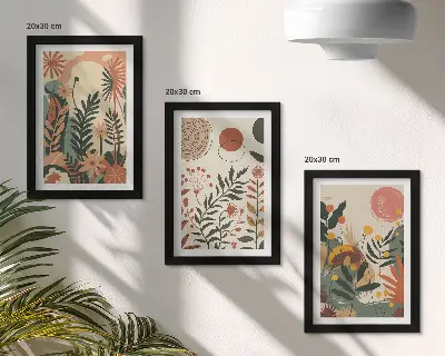 Billedvæg med vintage plantemønstre i pastelfarver