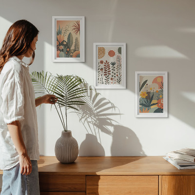 Moderne billedsæt Boho plantemønstre i varme nuancer med et naturligt præg