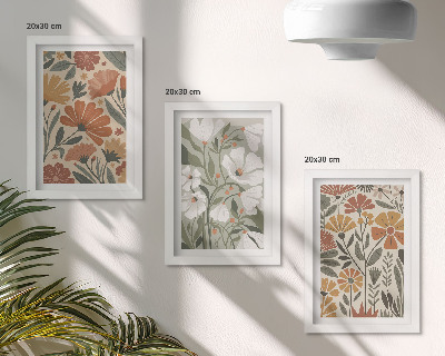 Pakke med billeder og rammer Blomstermønstre i orange og grønne nuancer