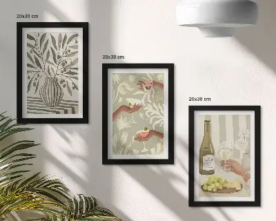 Billedvæg med motiv af olivenblomster og rustikke cocktails