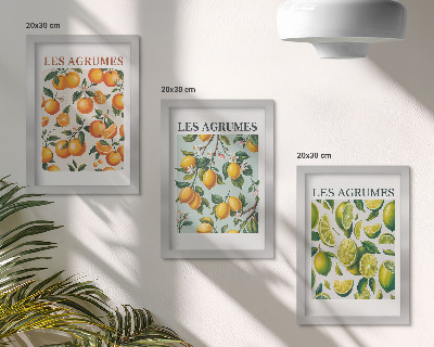 Pakke med billeder og rammer Frugtagtige citrusmønstre i pastelfarver