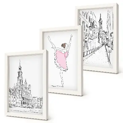 Billedvæg med stilfulde motiver af dansende ballerinaer og arkitektur