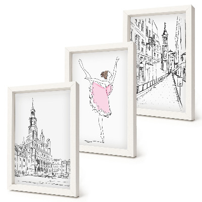 Billedvæg Stilfulde billeder af dansende ballerinaer og arkitektur