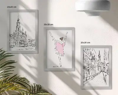 Billedvæg med stilfulde motiver af dansende ballerinaer og arkitektur